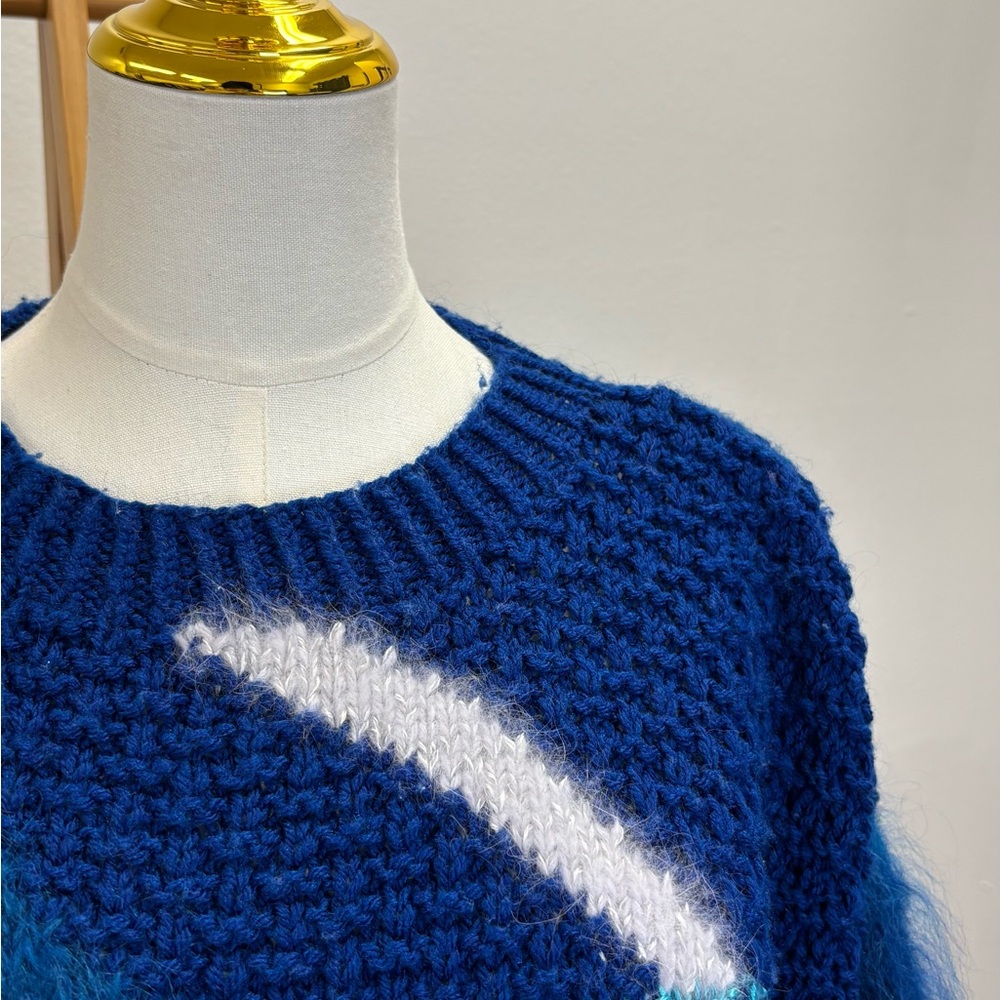 Multi-Textured Blue Geometric Pattern Sweater - image 2
